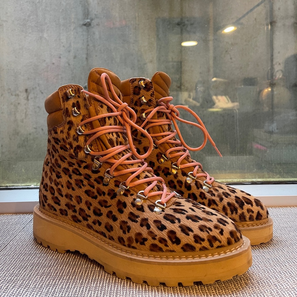 Diemme Leopard Print Pony Hair Hiking Boots